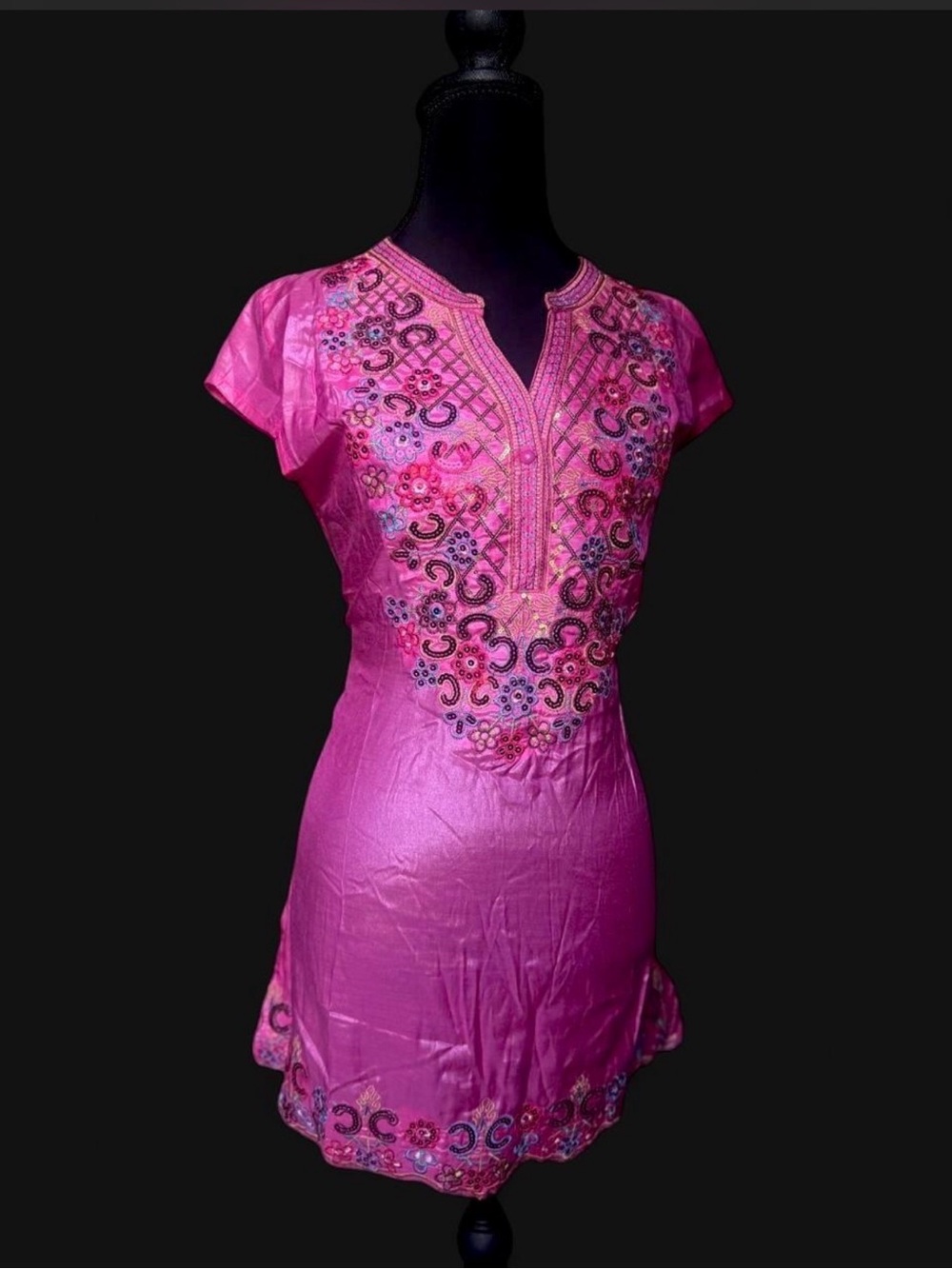 Shimmering Fuchsia Embroidered Tunic Top